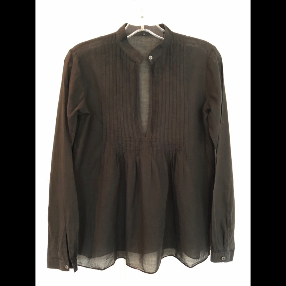 Theory cotton voile pleated long sleeved blouse